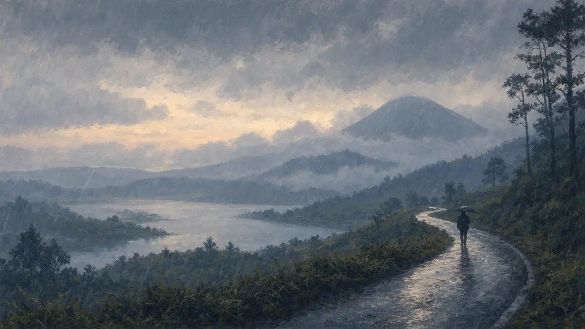 Ilustrasi hujan sore di dataran tinggi Dieng